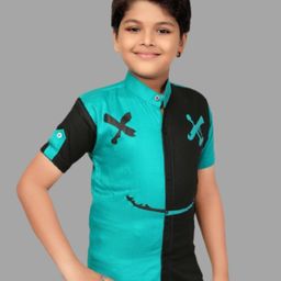 FASHION GRAB Boys Classic Fit Colourblocked Band Collar Cotton Casual Shirt-image-74