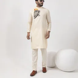 PulseIQ Men Beige Kurtas-image-105
