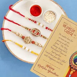 CraftVatika Set of 4 Brother Bhabhi & Kids Krishna Ganesha Rakhi Gift set-30
