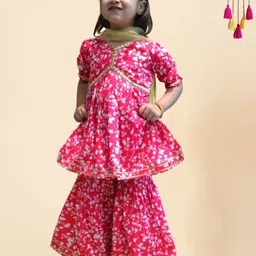 A.T.U.N. Girls Floral Printed Regular Mirror Work Kurta with Sharara & With Dupatta-picture-45