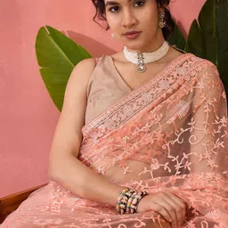 Sangria Embroidered Net Saree With Blouse Piece image 4