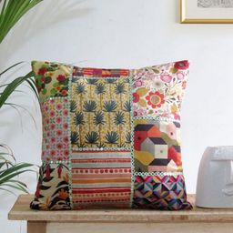 Mid July Home White & Green Floral Printed Mirror Work Velvet Square Cushion Cover-picture-2