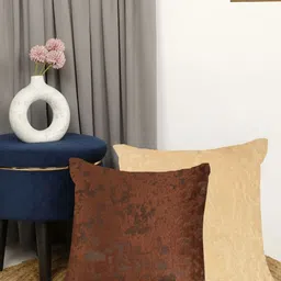 IVAZA Beige & Brown Set of 2 Velvet Square Cushion Covers-30