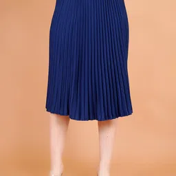 Zionity Accordion Pleated A-Line Midi Skirt-image-70