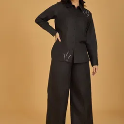 Urban Sundari Leaf Embroidered Pure Cotton Shirt With Trousers-picture-37