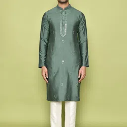 Arihant Rai Sinha Men Embroidered Regular Mirror Work Kurta with Trousers-image-100