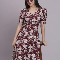DHAKRE FASHION Women Floral Print Puff Sleeve Fit & Flare Dress-image-53