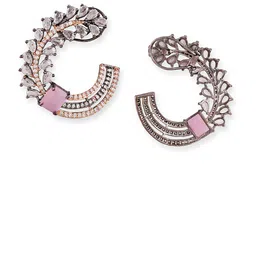 Manuvi Jewels Rhodium-Plated American Diamond Studded Oxidised Contemporary Studs Earrings image 3