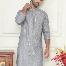 Jompers Men Geometric Embroidered Mirror Work Kurta-18