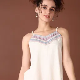 LIMEROAD Women Solid Cotton Shoulder Straps Regular Top-34