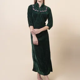 AVYAY Embroidered Solid velvet Nightdress-picture-55