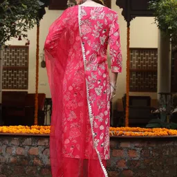Stylum Women Floral Printed Regular Mirror Work Kurta with Trousers & With Dupatta image 2