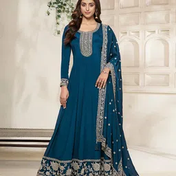 Seerat Embroidered Sequined Fit and Flare Silk Ethnic Dresses With Dupatta-image-95