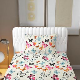 IVAZA Multicoloured Butterfly Printed Queen Bedsheet With 1 Pillow Cover-image-54