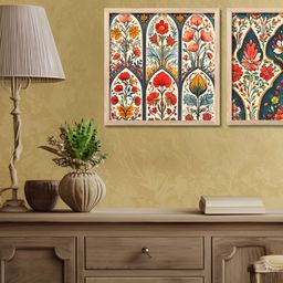 Kotart Brown & Orange Colored 2 Pieces Floral Printed Wooden Wall Arts-picture-8