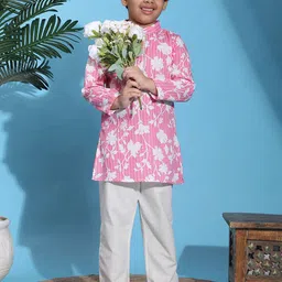 Cutiekins Boys Floral Printed Mandarin Collar Regular Kurta with Pyjamas-image-19