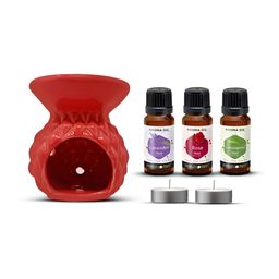 PEEPALCOMM 6Pcs Red Textured Ceramic T-light Aroma Diffuser With Oils - 15 ml Each-image-30