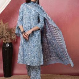 Anouk Women Floral Embroidered Regular Pure Cotton Kurta Set-picture-47