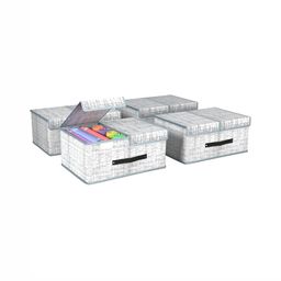 Aura Grey & White 4 Pieces Printed Foldable Double Lid Drawer Organisers-3