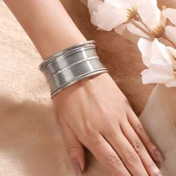 Sangria Silver-Plated Oxidised Elephant Motif Cuff Bracelet-39