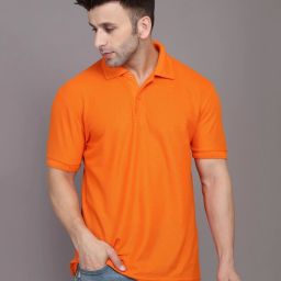 Men Solid Polo Neck Polycotton Orange T-Shirt-image-0