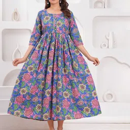 CORSICA Women Floral Printed Maternity Fit and Flare Midi Cotton Dress-picture-44