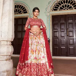 APNISHA Printed Foil Print Ready to Wear Lehenga & Unstitched Blouse With Dupatta-12