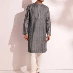 Fabindia Slim Fit Mandarin Collar Pintucks Straight Kurta-image-30