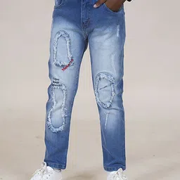 KiddoPanti Boys Jean Straight Fit Mildly Distressed Heavy Fade Printed Stretchable Jeans-picture-16