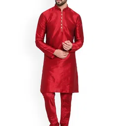 Sadree Men Regular Dupion Silk Kurta with Pyjamas-image-4
