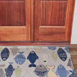 Aura Grey & Blue Textured Anti Skid Doormat-31
