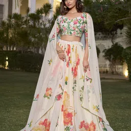 LOOKNBOOK ART Printed Ready to Wear Lehenga & Unstitched Blouse With Dupatta-image-20