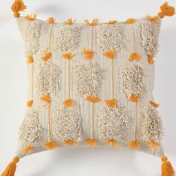 Textile and Beyond White & Yellow Embellished Cotton Square Cushion Cover-image-97
