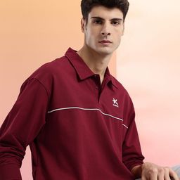 HRX by Hrithik Roshan Contrast Piping Brand Logo Detail Polo Collar Sweatshirt-picture-47
