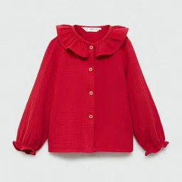 Mango Kids Girls Cotton Puff Sleeve Ruffle Detail Shirt Style Top-image-69