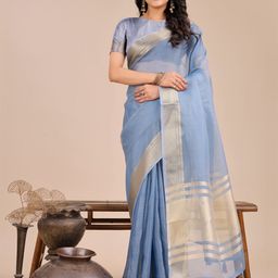 LeeliPeeri Designer Woven Design Striped Print Zari Organza Saree-picture-46