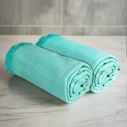 Heelium Teal and White 2 Pieces Striped Bamboo 250 GSM Bath Towels-5