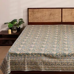 Fabindia Blue & Beige Zaira Printed King SizeBedCover-image-18