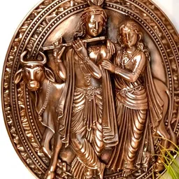 apka mart Bronze Radha Krishna Textured Metal Wall Hanging-image-98
