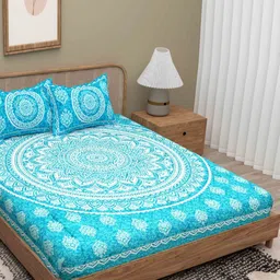 Lali Prints Sea Green Geometric 180 TC Queen Bedsheet with 2 Pillow Covers-image-48
