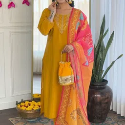 Moda Rapido Women Embroidered Regular Gotta Patti Kurta with Trousers & Dupatta-picture-28
