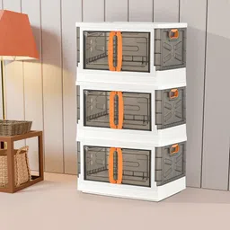 Kuber Industries White & Black Textured 3 Tier Foldable Organiser-18
