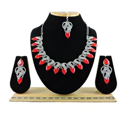 VATSALYA creation Rhodium-Plated Artificial Stone Studded Jewellery Set-13