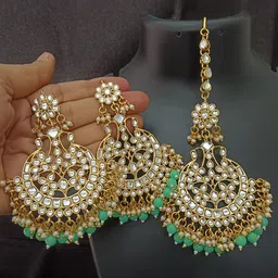 EVY Gold Plated Artificial Stones And Beads Chanbalis And Mang Tikka Set-image-22