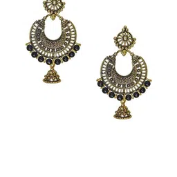 ZURIKRISHA Gold-Plated Ghungroo Studded Dome Shaped Oxidised Jhumkas-58