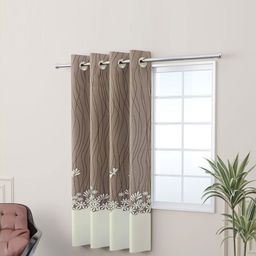 Myntra Elegant Homes Cream-Coloured & Brown Black Out Window Curtain-2