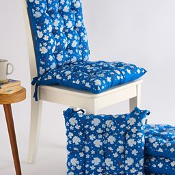 SKANDA FAB 6Pc Blue & White Floral Printed 100% Cotton Chair Pad-8