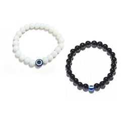 Rodya Set of 2 Unisex White & Black Evil Eye Crystal Beads Bracelet-9