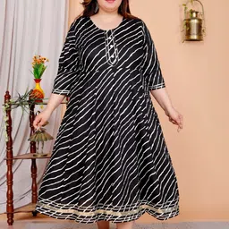 FLAVIA CREATION Women Striped Flared Sleeves Mirror Work Anarkali Plus Size Kurta-picture-3
