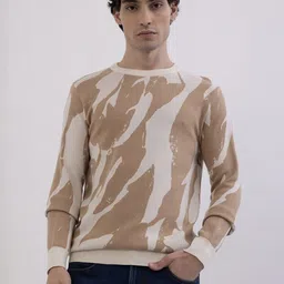 SPYKAR Men Taupe Beige Slim Fit Printed Casual Sweaters-picture-13